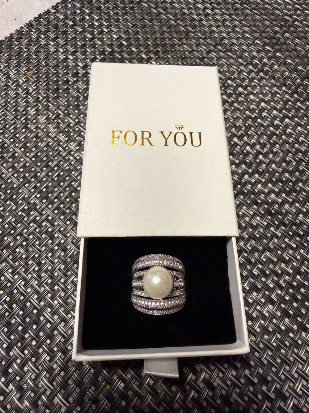White Pearl Multi-Row Pavé Ring in Silver